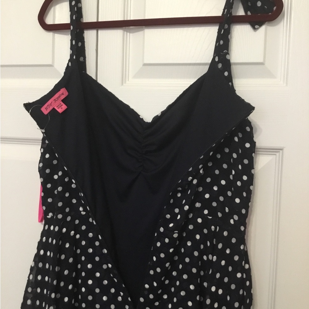 Polka Dot, Navy Blue, Cute summer Betsey Johnson Dress, Size 16, Fit and Flare